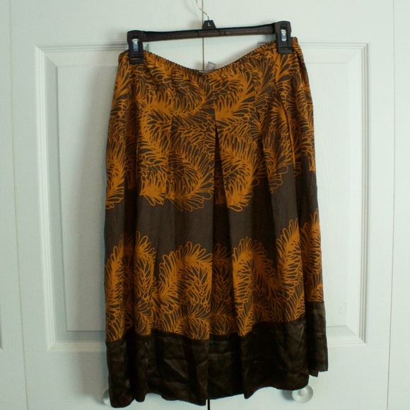 NWOT J. Jill Brown Orange Automn 100% Silk Pleated Accordion Skirt Size 12 P - Picture 6 of 7